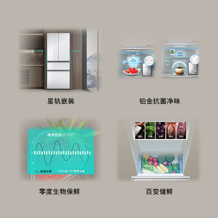 西门子法式多门变频 一级能效零度保鲜双擎制冷智能零嵌冰箱