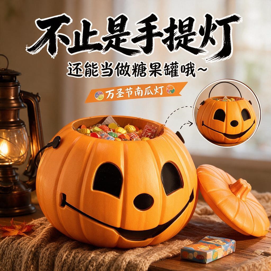 南瓜糖果罐灯儿童手提灯笼万圣节装饰道具小礼品桶讨糖篮子