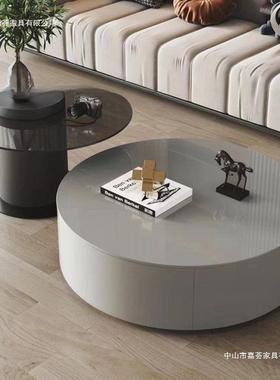 意式极简ZXW实木组圆形茶几家用轻奢小户茶型台网红简约现代电柜