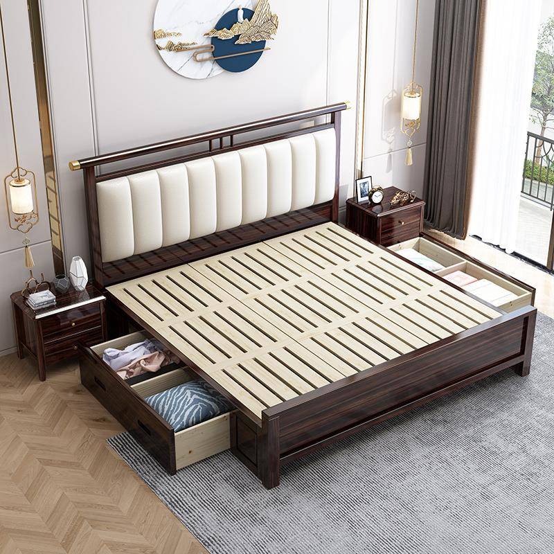 新中约式木床1.8m胡桃木双HY69#实人床现代简婚房软靠.5米1床厂家