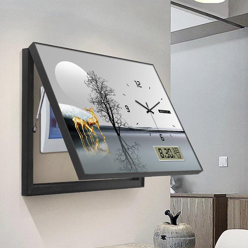 万简历FHV电表年箱装饰画带约钟表免打孔配电箱遮挡箱现代电子钟