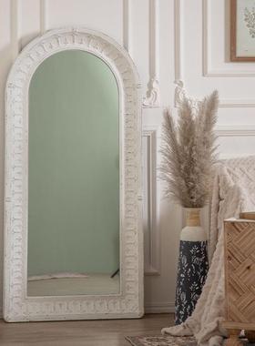 式乡村复古IEK客厅落民地镜别墅宿做旧试衣轻奢装饰实木雕镜花镜