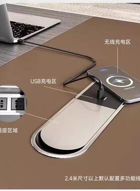 新中式办公桌椅大班台老板桌皮办公扪DXY室具高档家带灯总裁桌组