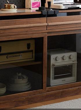 北黑胡桃木餐边柜靠全实木岩板橱柜墙储吧台柜一体茶美PRZ水物柜