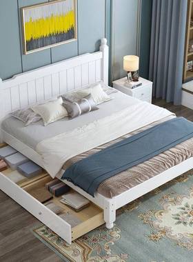 实木床现代约轻奢主卧1.简5双人经济型欧床式1米出租房AL101889单