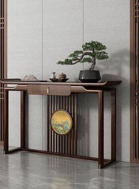 新中简案式乌金木玄关桌约入户HNP条摆件玄关柜高木档实客厅供桌