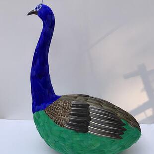 婚庆雀仿真孔雀模型摆件道具WPJ装饰真羽毛蓝色子孔身道具雀孔头