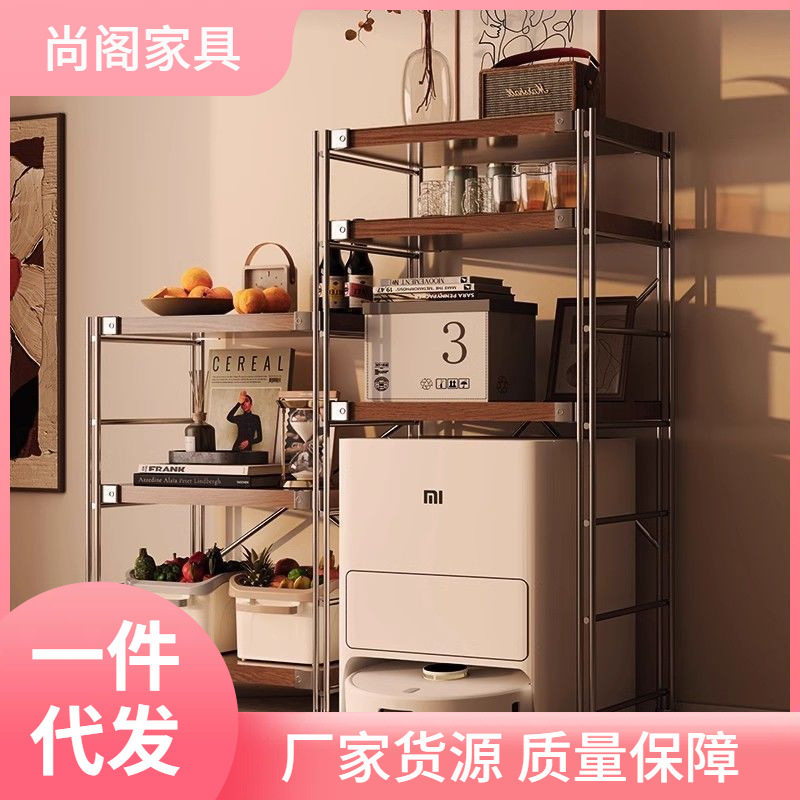 阳台厨房置物架多层收纳落地卧室客厅书架家用微波炉日式储物架