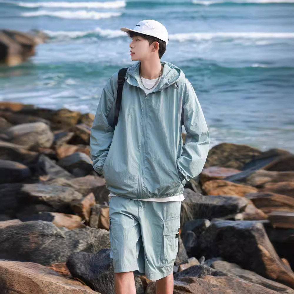 防服套装晒年夏季新帅0071-0款薄士款冰丝防晒衣搭气配帅短裤外套