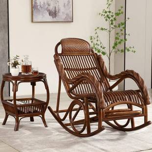 阳台腾椅OWZ藤椅人摇摇躺椅懒老式 人高档真藤逍编织遥椅子家老用