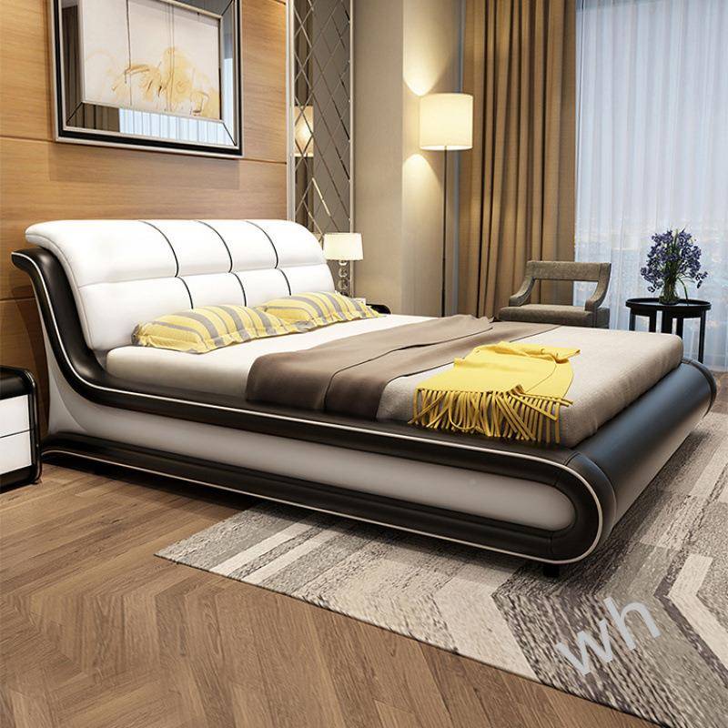 NK软1主卧大气皮床1科8双人大床简约现代轻奢PQL实木米包技布艺