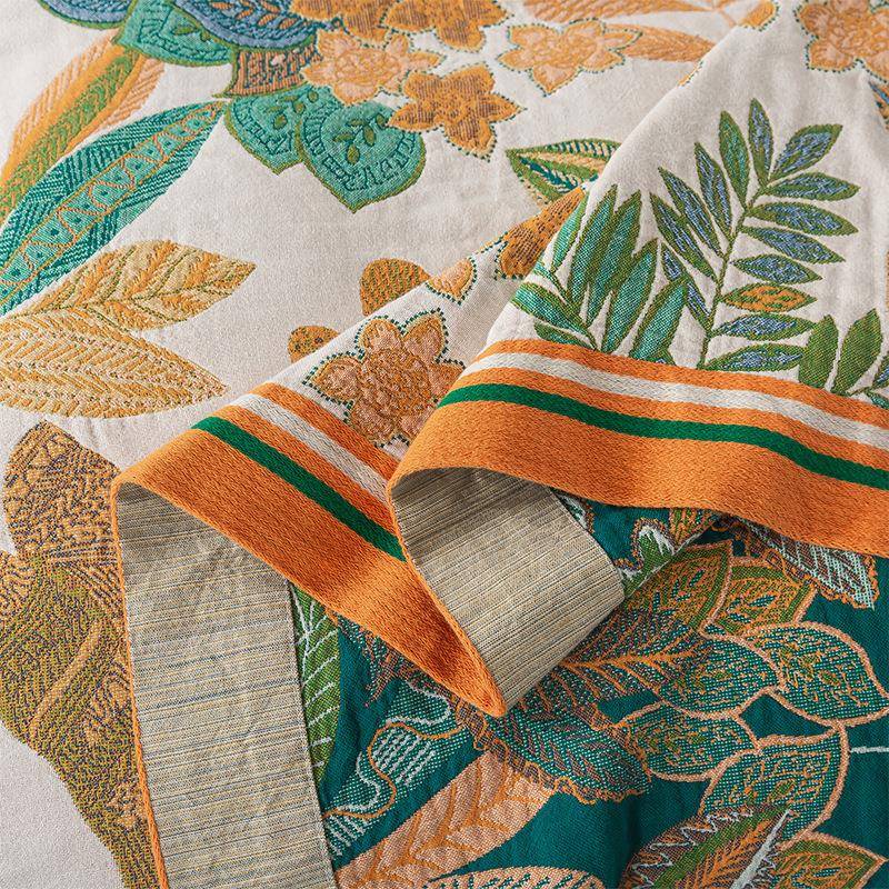 纯棉纱毛巾被加大UOR加厚柔全棉盖毯透气软毛盖巾布毯四季清新花