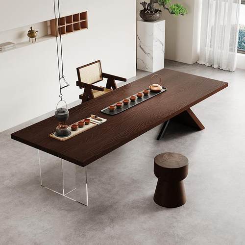 实桌木茶几餐板两用老板办公桌桌茶一体设MTH计师款茶桌原木大泡