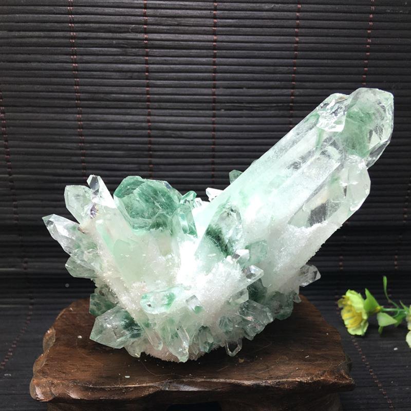 天然绿幽YMR晶簇绿装幽灵原灵石摆件水晶消磁居家饰