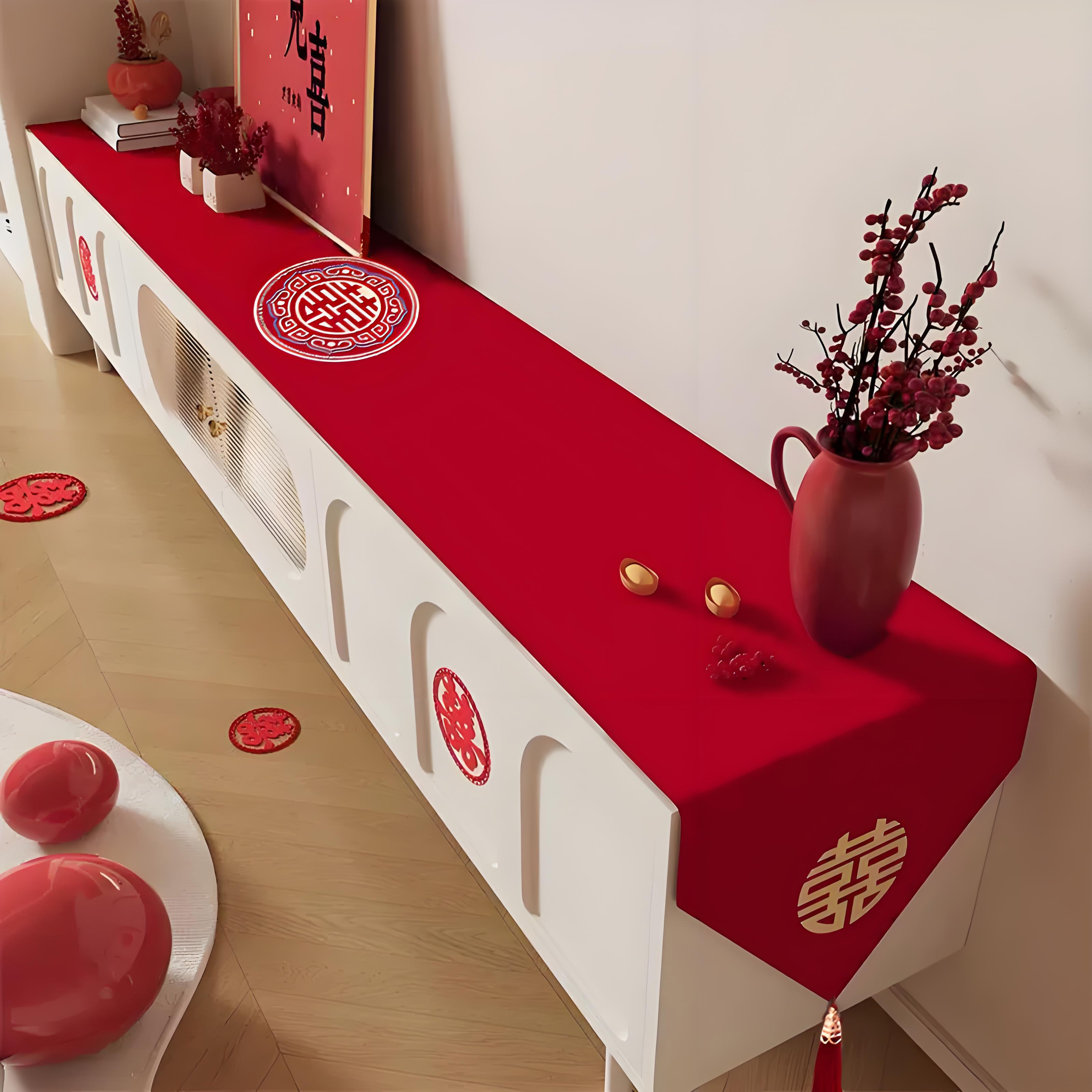 结婚电视柜桌布刺绣茶几桌布红色桌旗餐桌盖布餐边柜盖布红色装饰,节庆用品/礼品,婚房装扮用品,淘宝优惠券,粉丝福利购,淘宝优惠卷