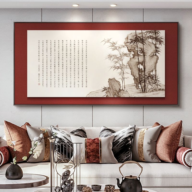 新中式客厅沙发背景墙装饰画别墅高档大气太湖石挂画茶室立体壁画