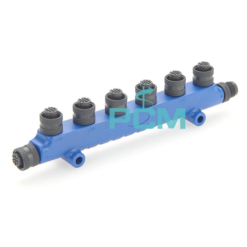 NMEA2000T型8通连接器海上游艇用一公六母M12-5芯8芯航空防水插头