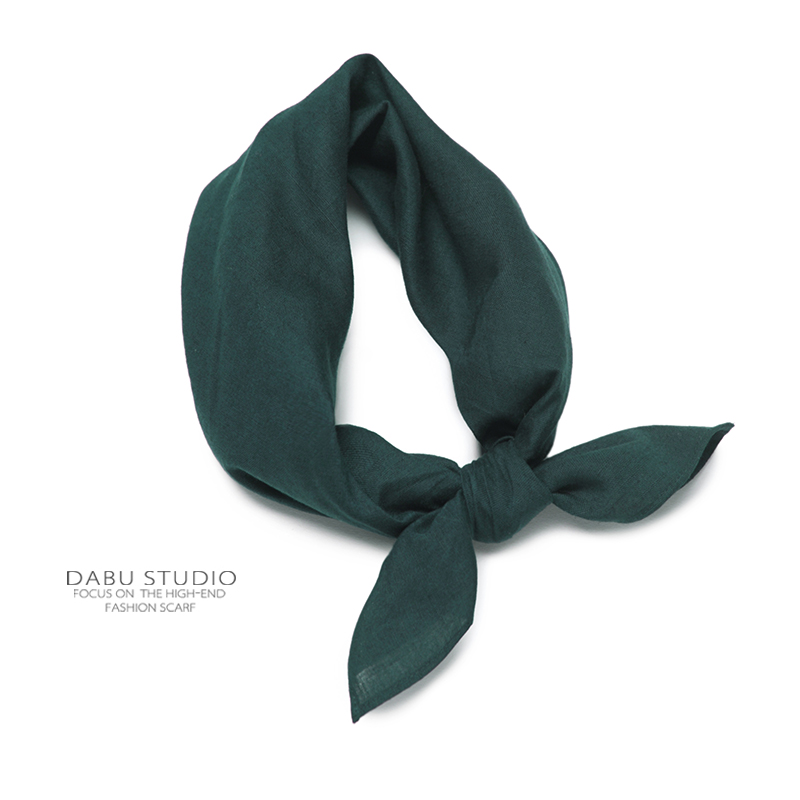 篙端苎麻复古浓郁墨绿祖母绿纯色小方巾丝巾春夏季护颈防晒领巾