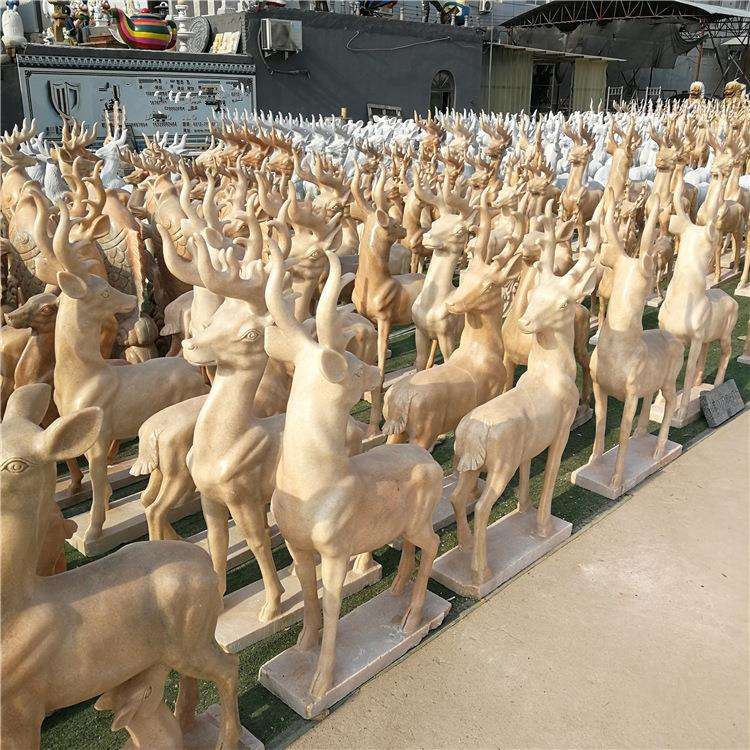 石雕晚霞红母子鹿园林公园摆放小鹿石材雕塑梅花鹿景观雕塑摆件