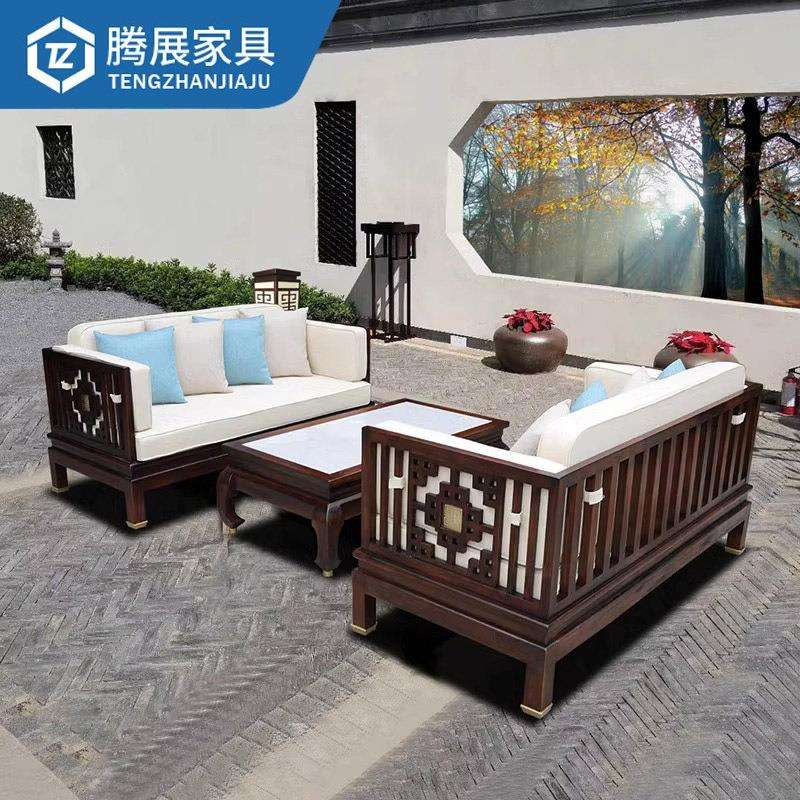 柚木户外沙发庭院新中式别墅酒店室外露台花园防腐木沙发茶几组合