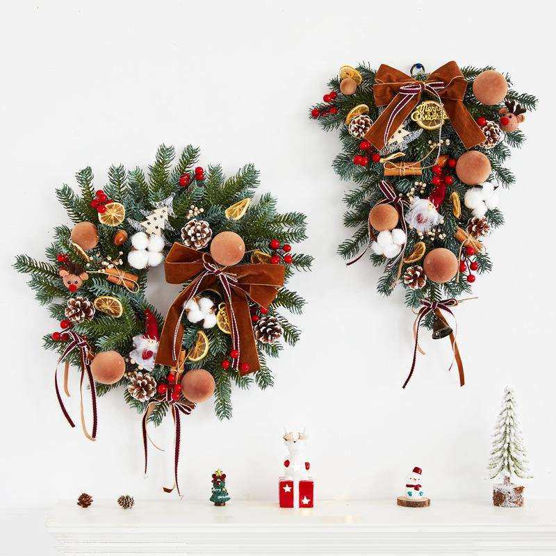 圣诞节新款场景装饰布置发光倒挂树酒红色花环商场橱窗装扮门挂