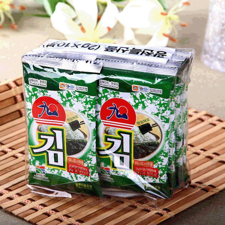 韩国进口 九日原味海苔迷你脆片烤紫菜包饭儿童休闲零食2g*8包图片