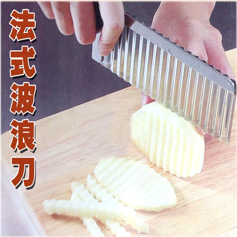 不锈钢波浪刀木柄波纹刀土豆薯条切器狼牙切土豆条刀包邮