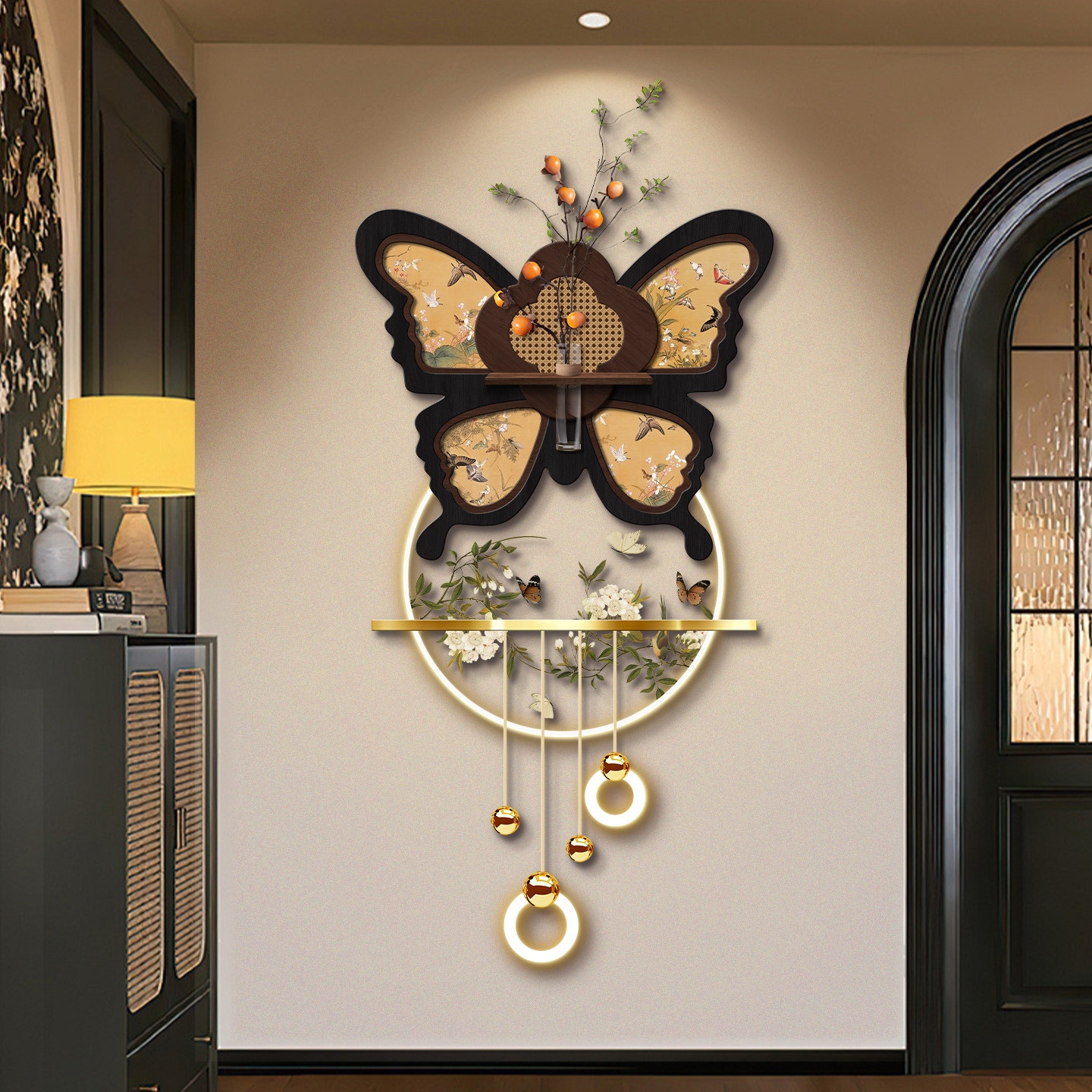 中古风蝴蝶入户门正对门走廊尽头挂画复古玄关装饰画新款壁画灯画,家居饰品,现代装饰画,淘宝优惠券,粉丝福利购,淘宝优惠卷