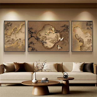 新中式客厅装饰画宋代美学高级感沙发背景墙挂画新款茶室组合壁画