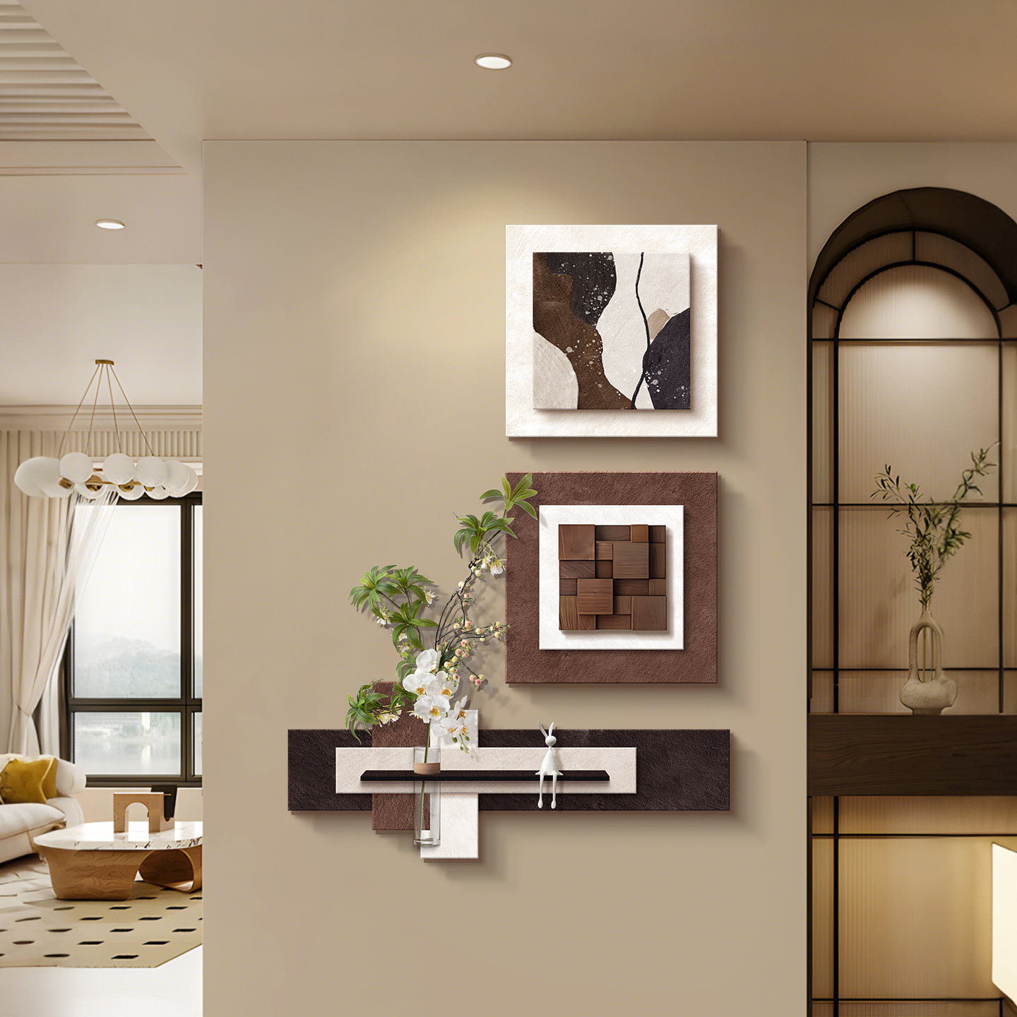 中古风绿植玄关挂画简约现代客厅