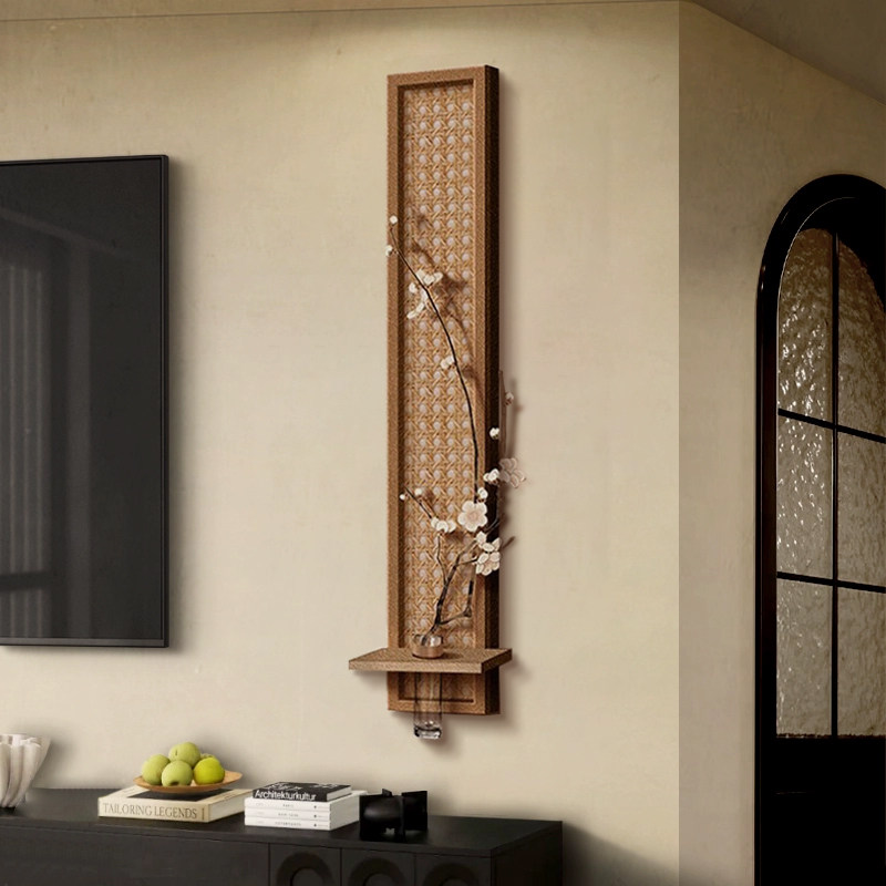 水培绿植中古风客厅装饰画立体砂岩竹编挂画高级感电视背景墙壁画