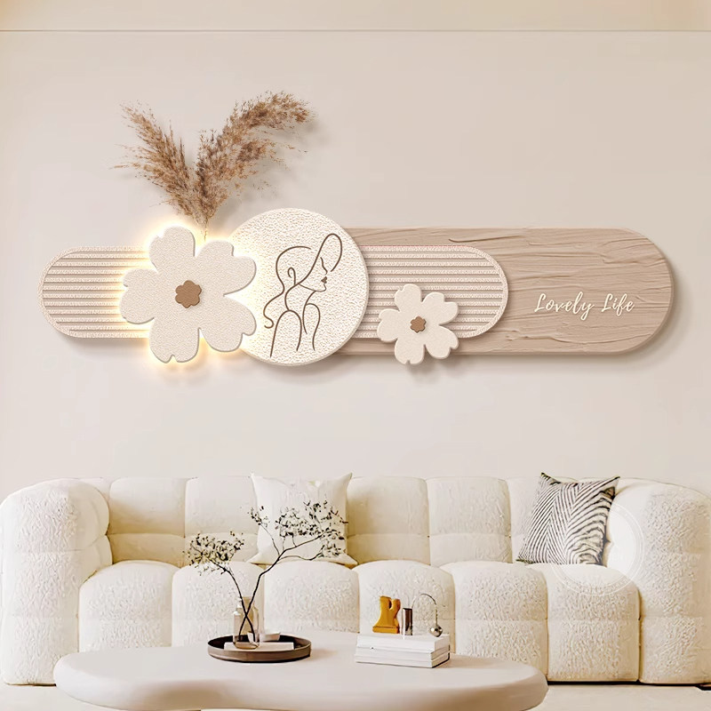 侘寂风客厅装饰画抽象艺术沙发背景墙壁灯画北欧奶油风主卧室挂画