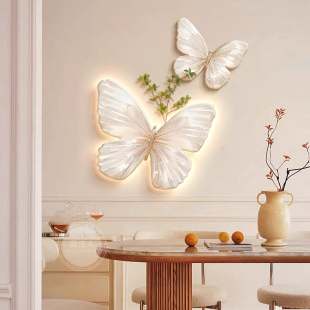 法式奶油风蝴蝶餐厅装饰画壁灯立体遮丑创意客厅墙面挂件玄关挂画