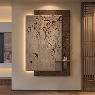 宋代美学玄关装饰画入户门中式客厅挂画高级感禅意空间布置壁画灯