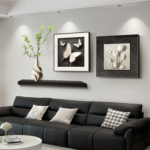 客厅装饰画中古风艺术组合挂画现代简约小众绿植沙发背景墙壁画