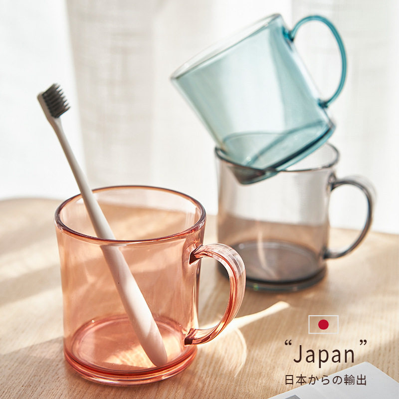 日系透明漱口杯加厚ins风刷牙杯创意简约家用情侣洗漱杯子带手柄