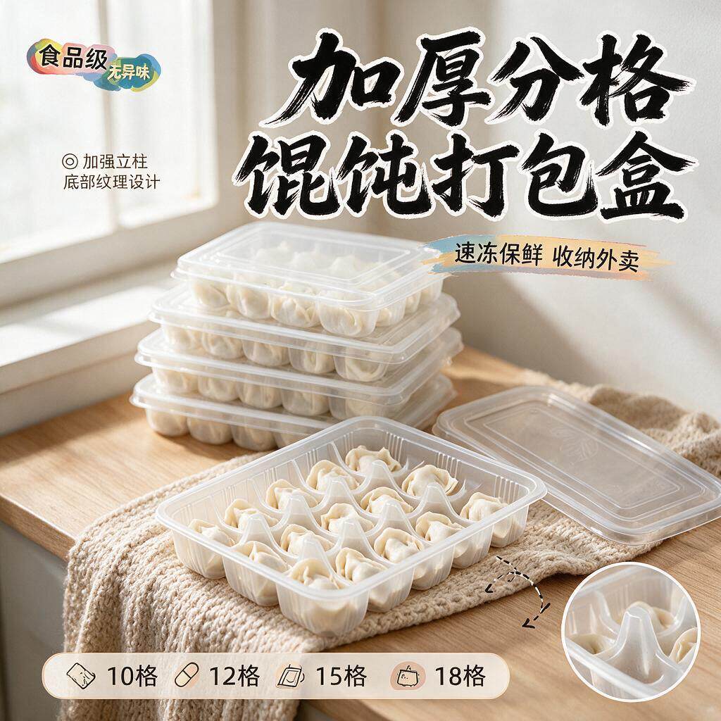 馄饨盒生打包盒专用私房一次性冷冻盒子食品级云吞混沌收纳盒方形