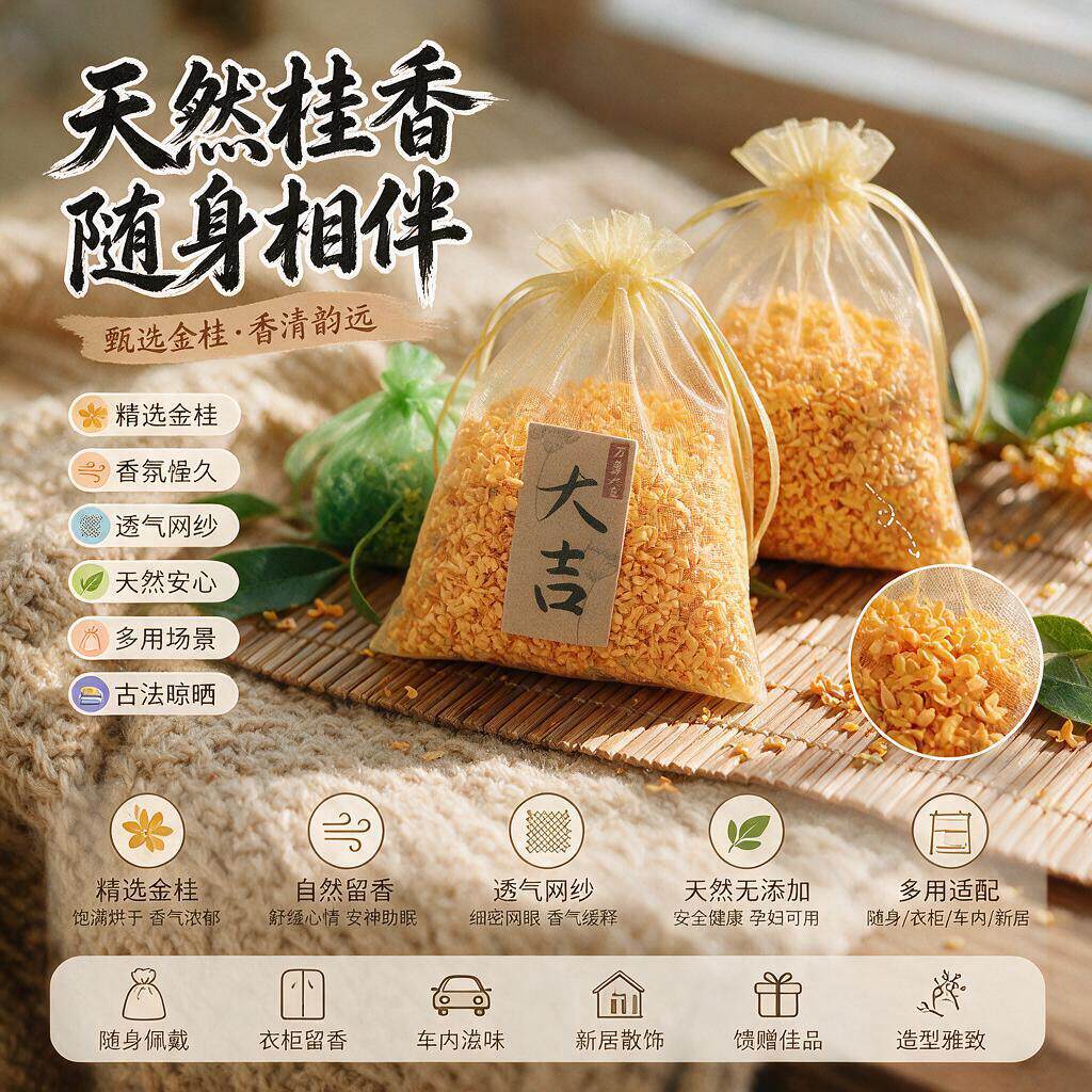 香包网纱袋空袋桂花手工DIY香袋中秋伴手礼秋天透明抽绳鲜花干花
