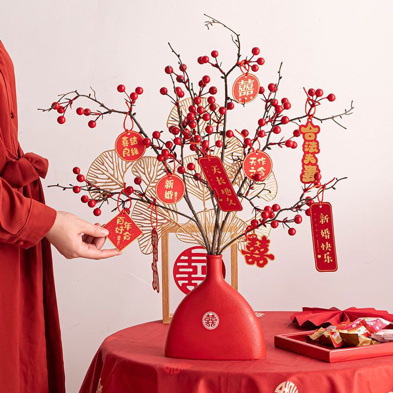 挂树!上的装饰品树枝树干新年挂件布置吊牌盆景桃花银柳小2023过