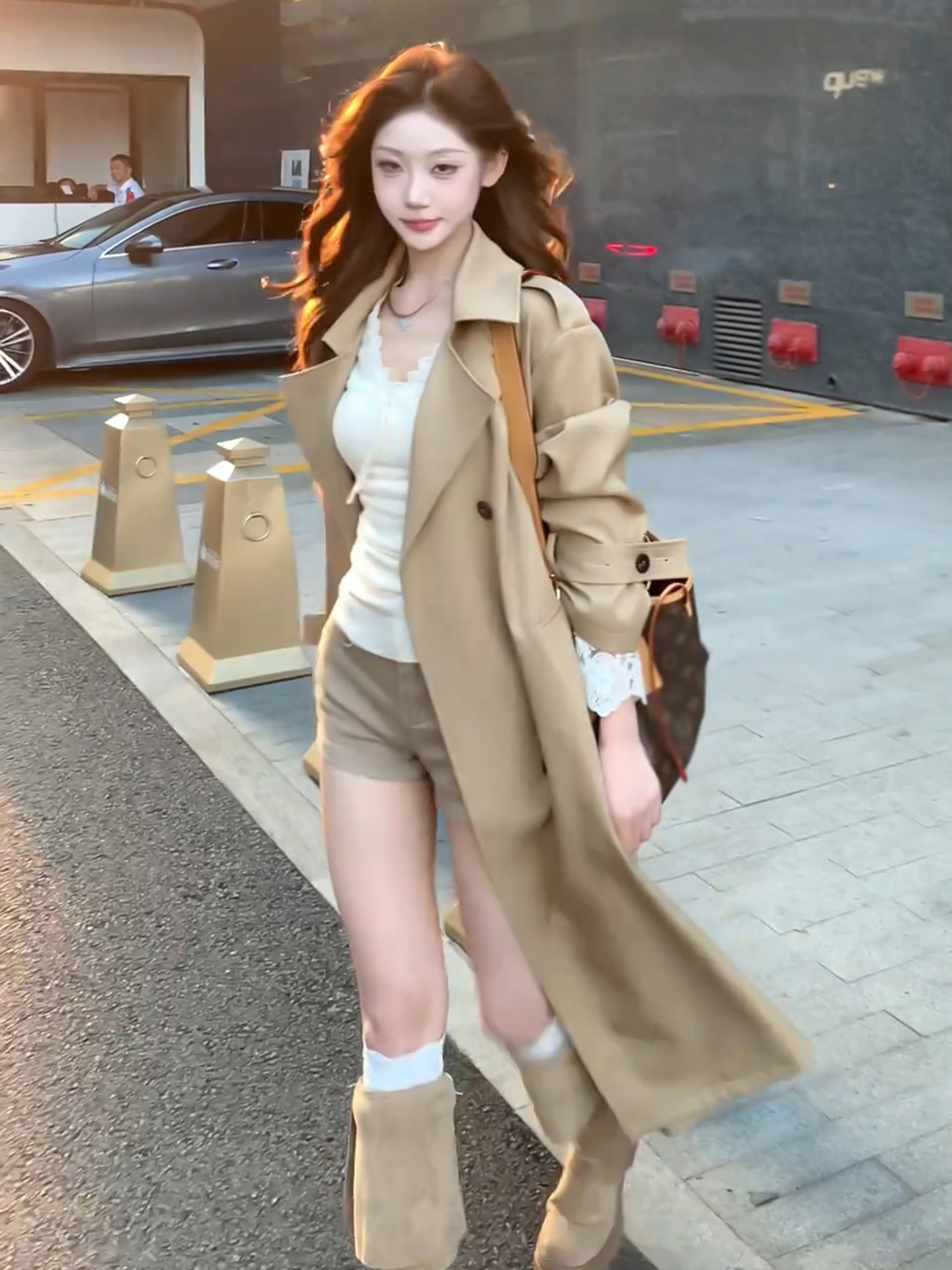 Early Winter Korean Style Khaki Mid-Length Trench Coat for Women 2025 New Autumn and Winter Popular Hot-Selling Coat