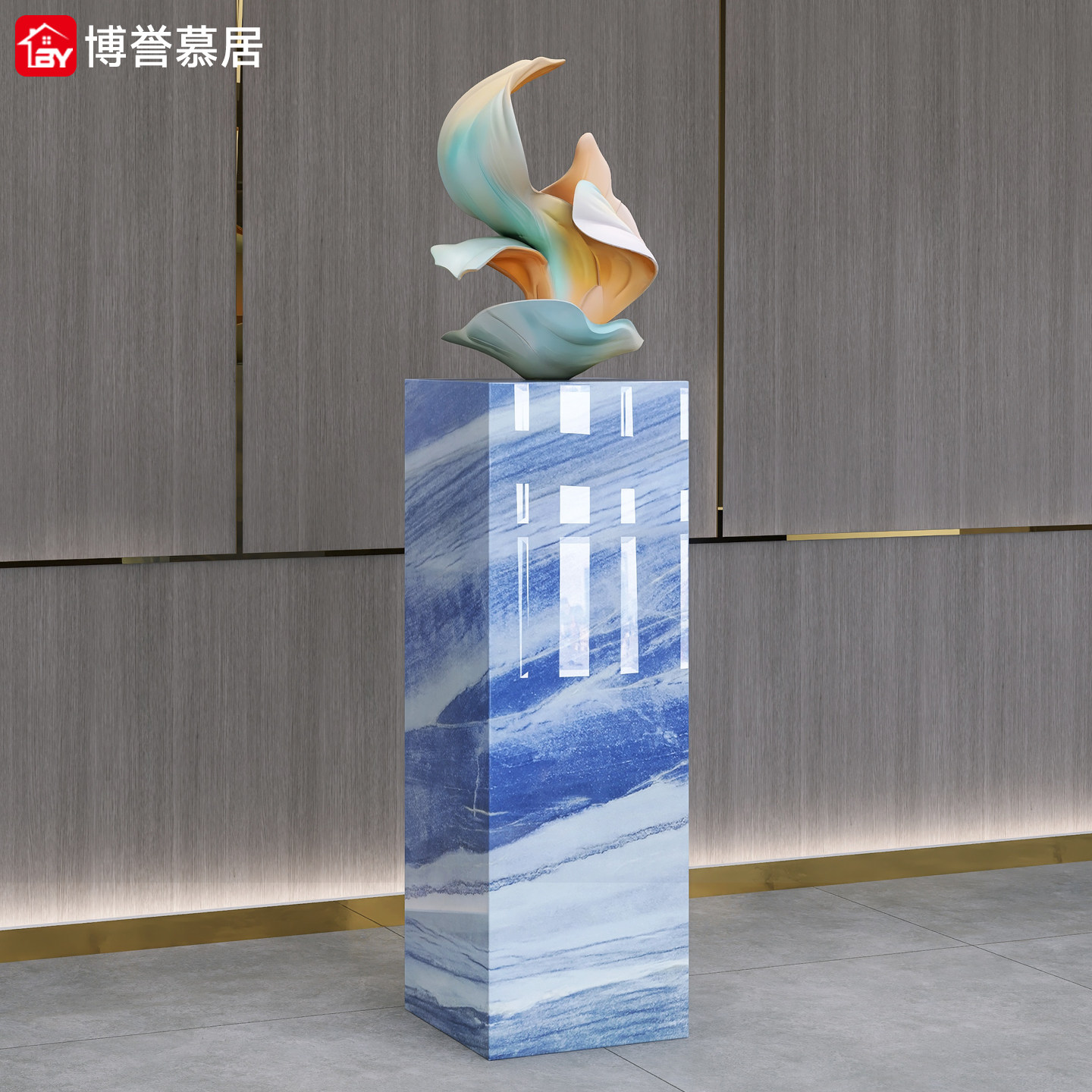 T7德莫夫斯卡蓝大理石底座丨增高轻奢客厅酒店装饰摆件底座