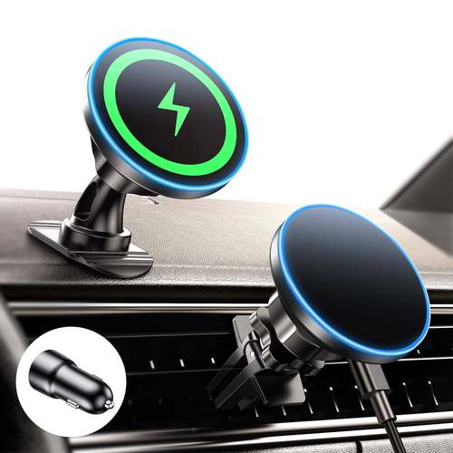 热卖爆款15W二合一Magsafe磁吸无线车载导航支架适用IP16系列