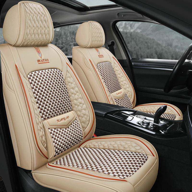 24年CAR座垫新款菱格头帽固腰皮冰丝汽车坐垫四季通用座套