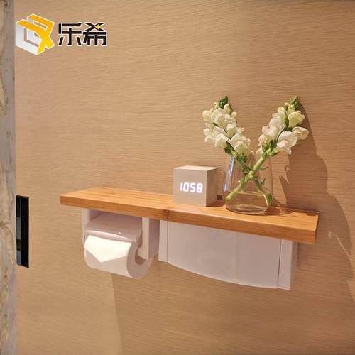 免打孔纸巾架纸巾盒厕所卫生间实木壁挂式卷纸器置物架收纳手纸盒