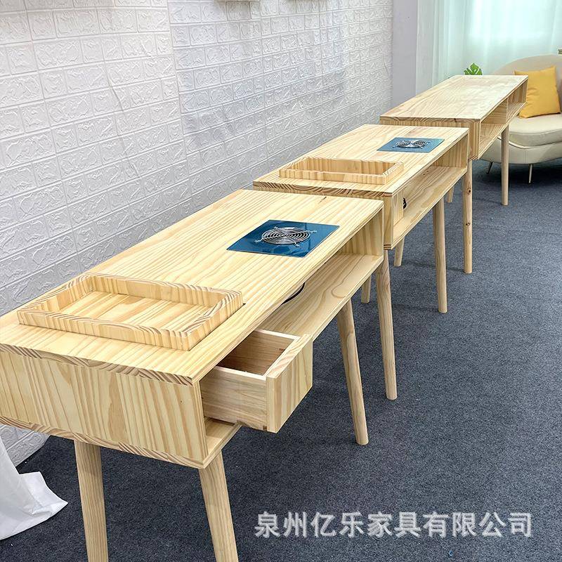 日式吸尘器美甲桌桌椅套装原实木双层收纳抽屉单双三人网红美甲台
