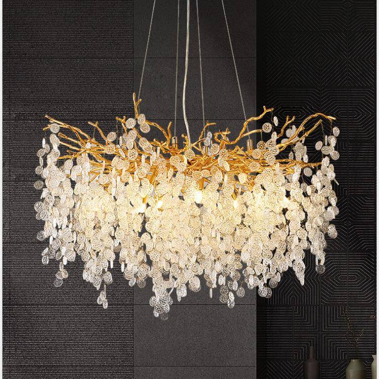 轻奢吊灯水晶灯客厅美式卧室后现代样板间餐吧服装店树枝金色餐厅