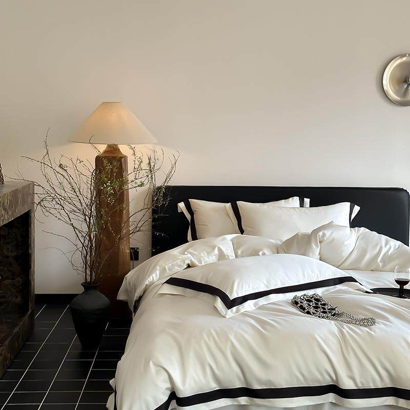 新款V7HM7高级轻奢风纯色100S天丝棉四件套双层拼角舒适柔软