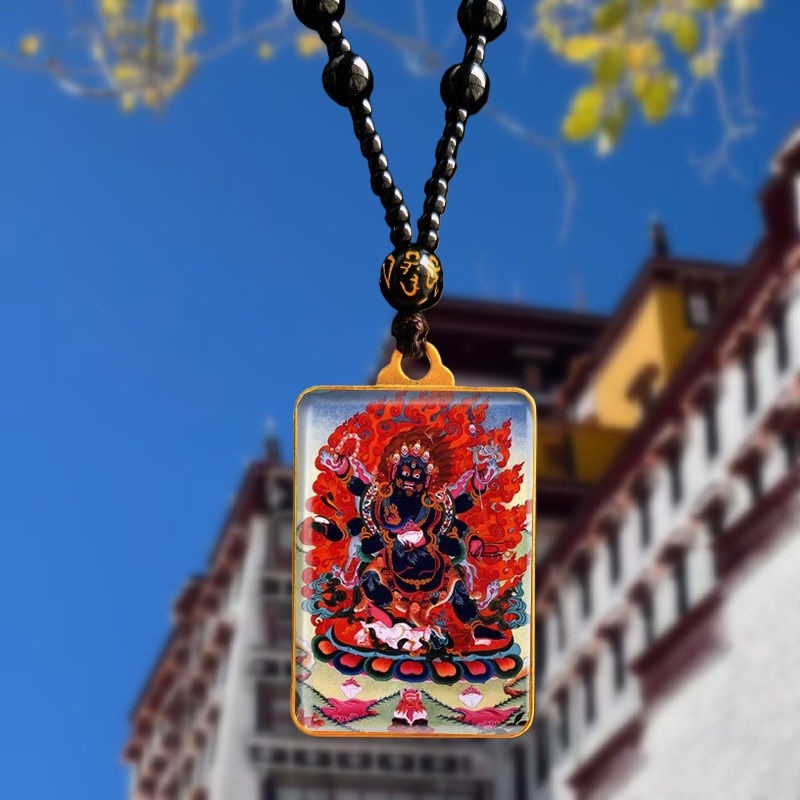 六臂玛哈嘎拉佛像画像大黑天吊坠密宗护法唐卡藏传项链随身