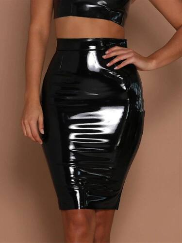 Solid color high waisted buttocks skirt 纯色高腰紧身包臀皮裙