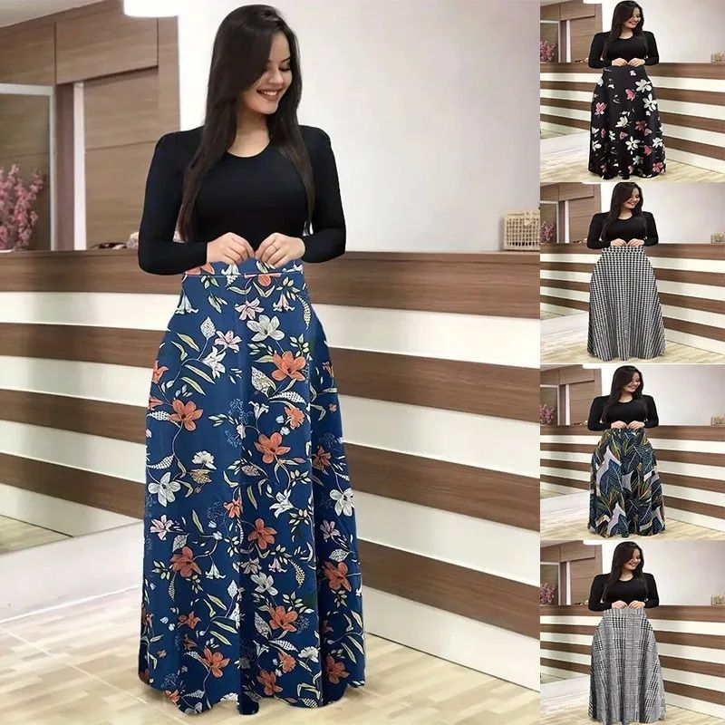 Printed round neck short sleeved dress女士印花圆领短袖连衣裙